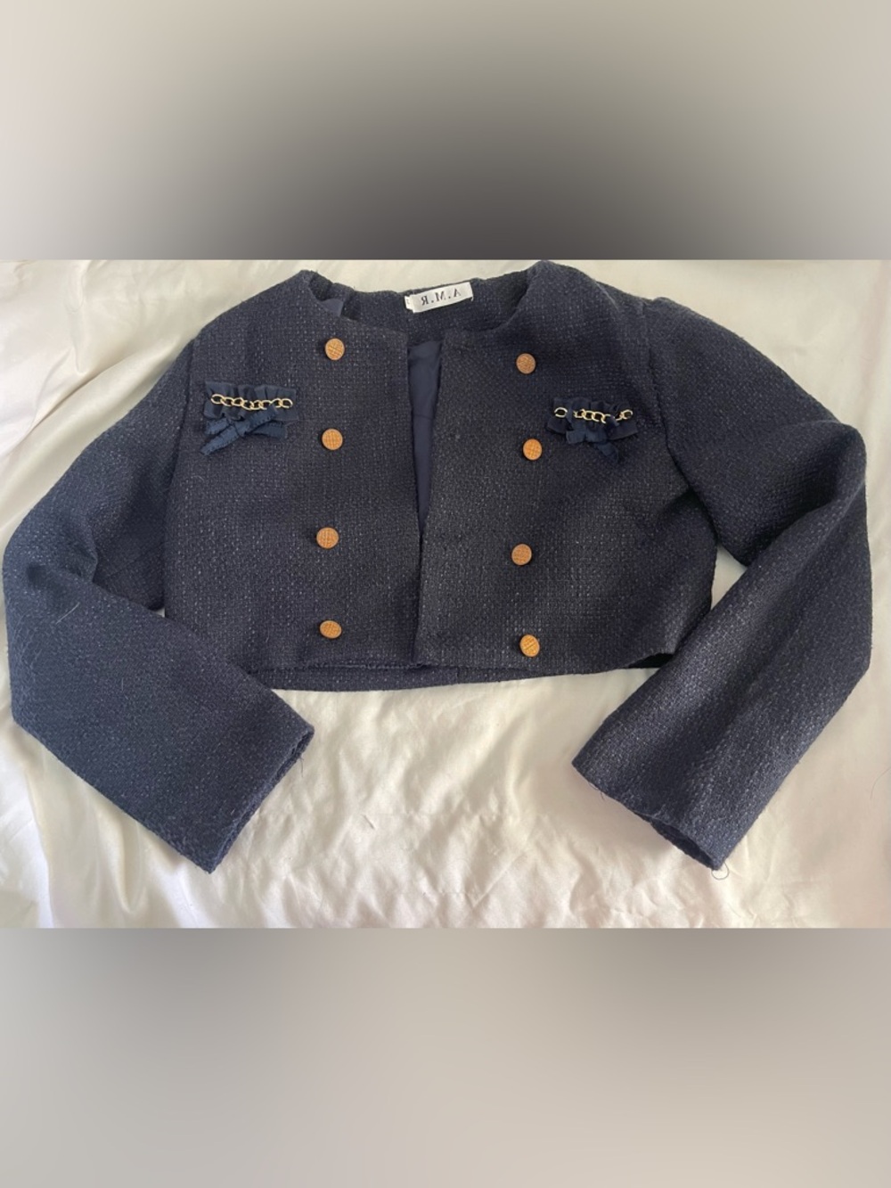 Stylish Navy Cropped  Jacket with Gold Buttons size  S